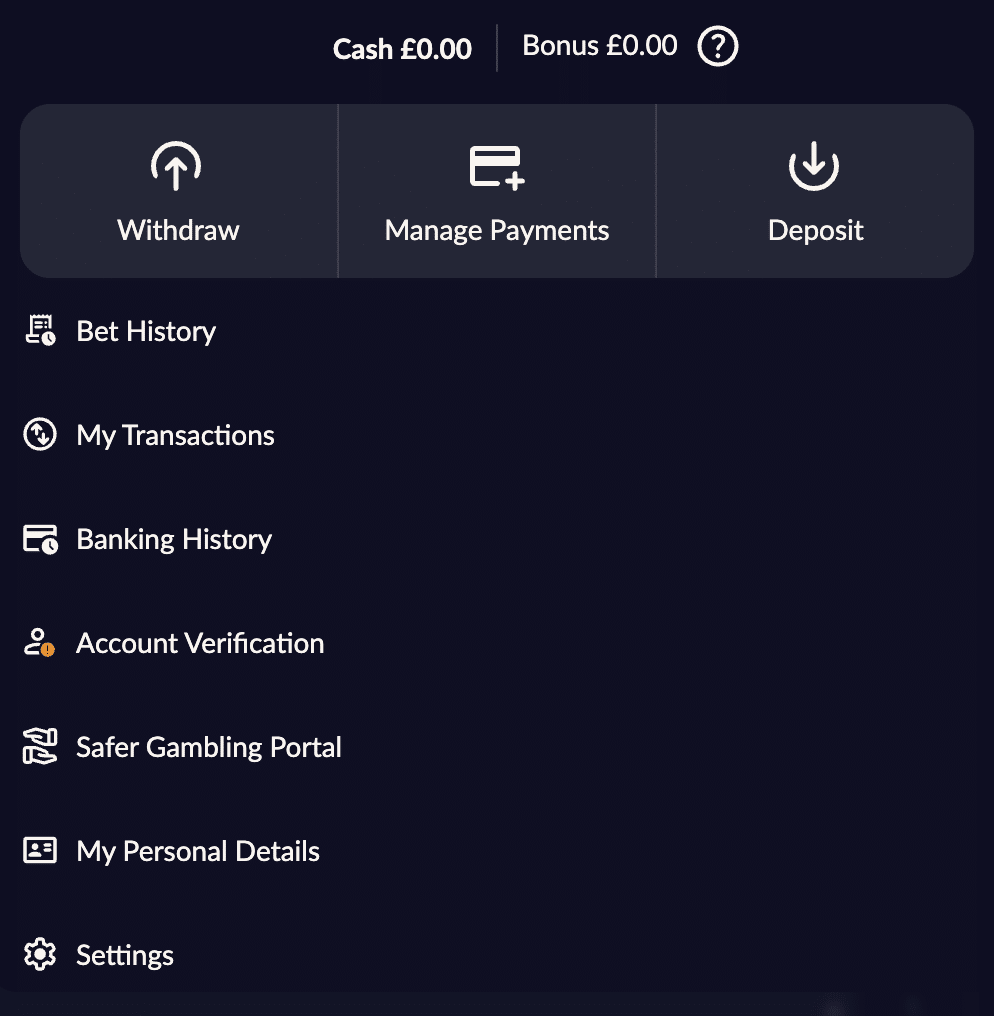 Account screen and deposits at Betano.